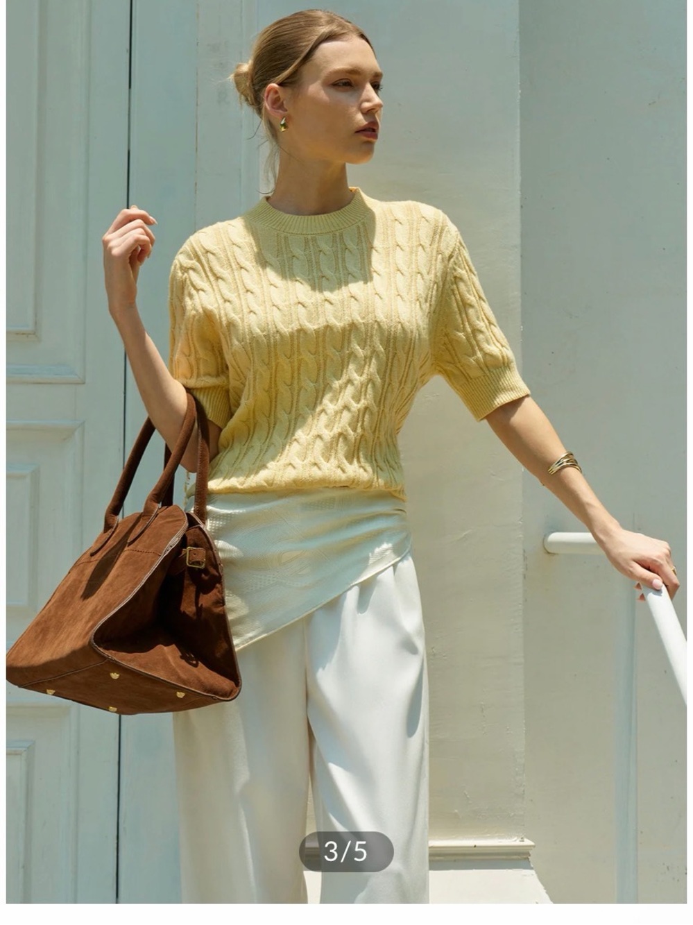 NWT - L - Commense Light Yellow Cable Knit Short Sleeve Sweater